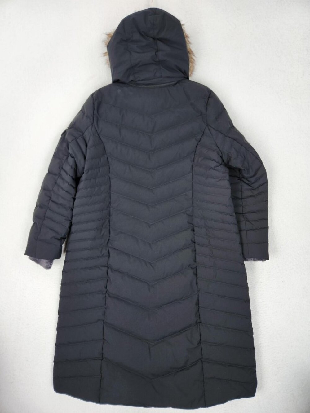 Eddie Bauer Coat Womens XL Petite Black Down Puffer Hooded Faux Fur Long Parka - Picture 16 of 16